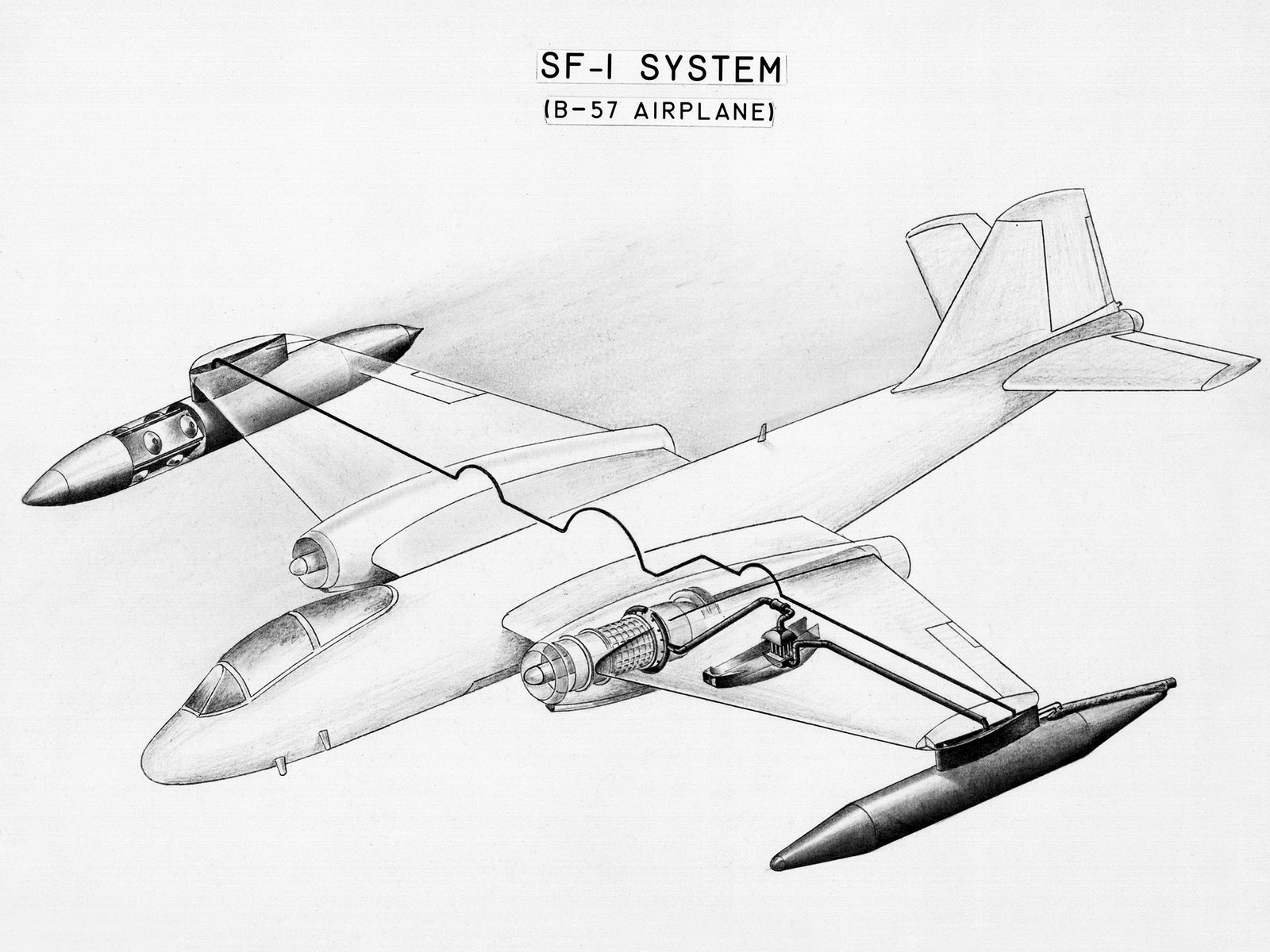 1957 NACA diagram of a hydrogen fuel system on a Martin B-57B Canberra