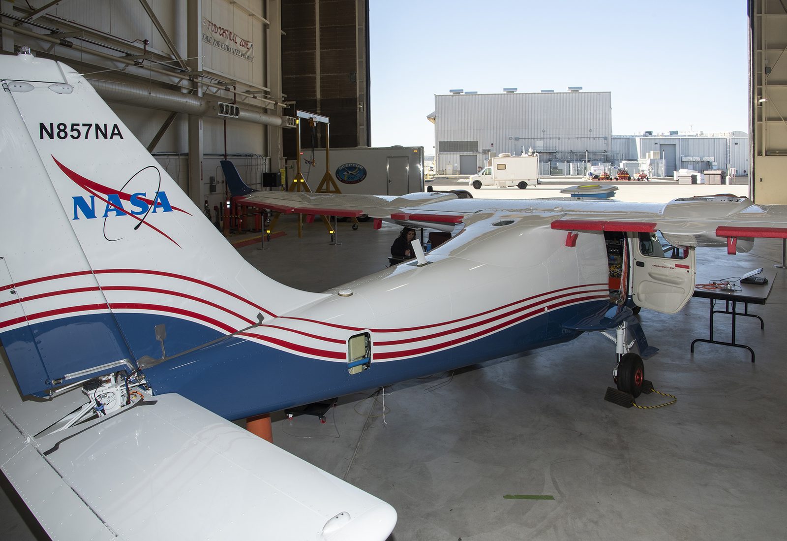 NASA's X-57 Maxwell electric aircraft during ground telemetry testing