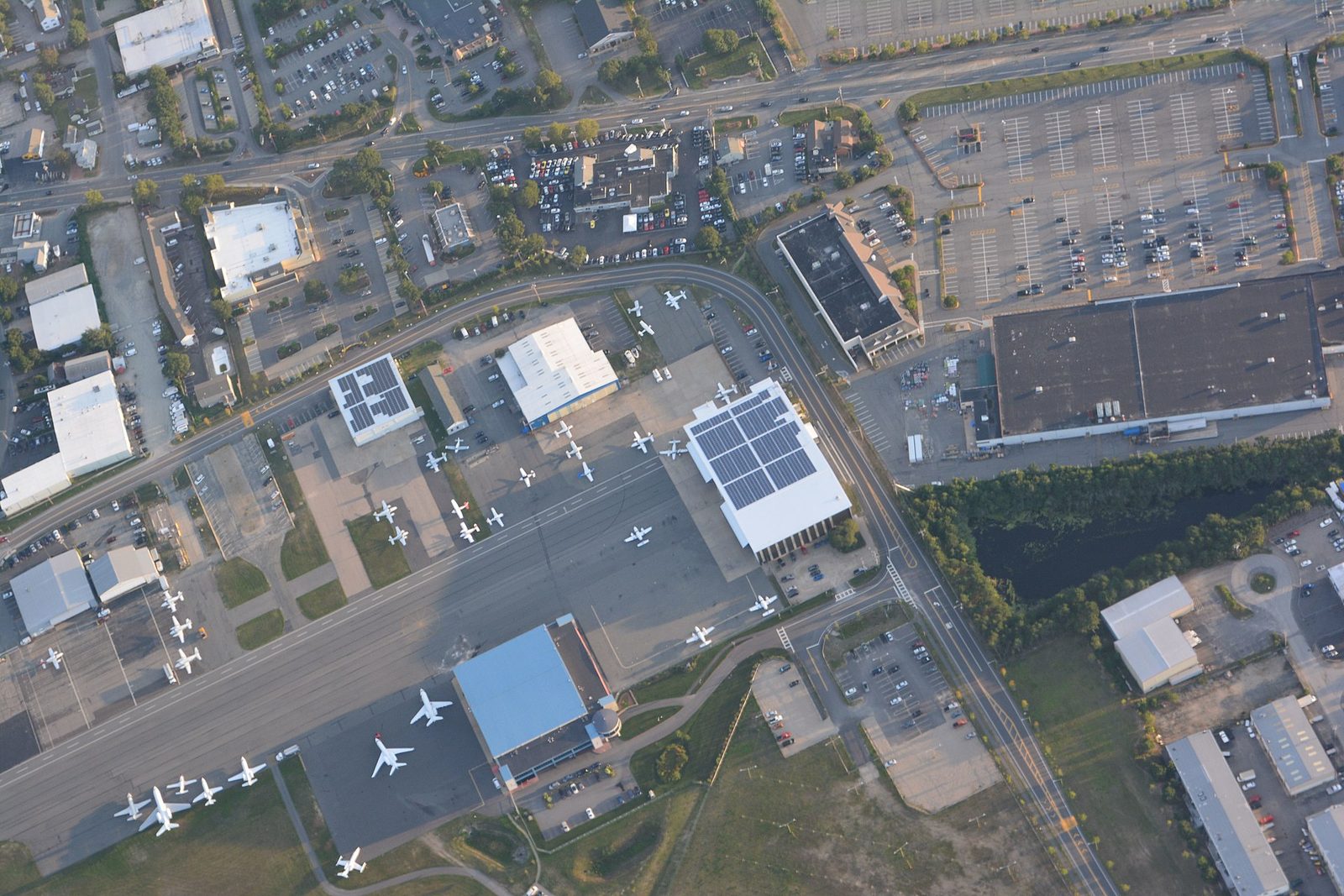 Rooftop solar panels at Barnstable Airport